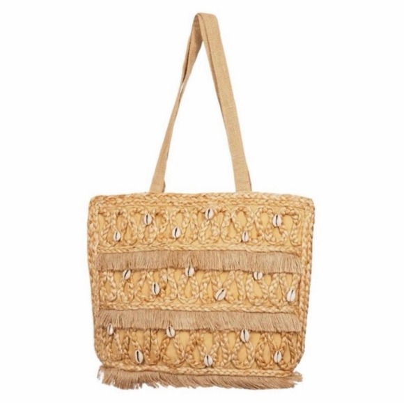Salt + Umber Isla Jute Seashell Fringe‎ Tote Bag New - Picture 5 of 15